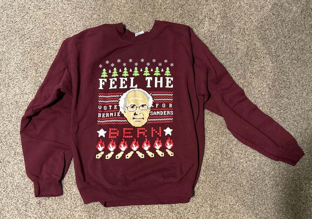 "Feel The Bern" Bernie Sanders Ugly Christmas Maroon Sweatshirt - Medium